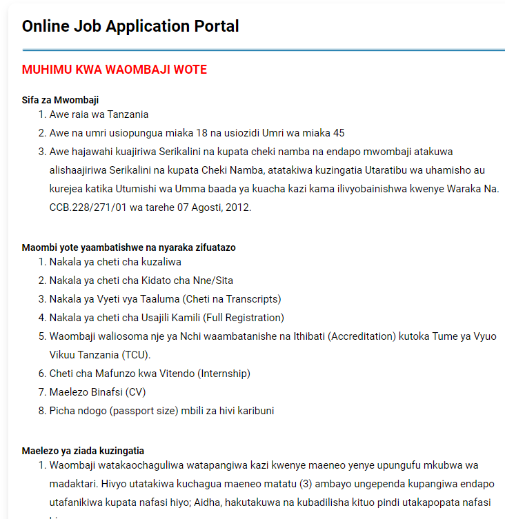 Ajira Za Afya Application System