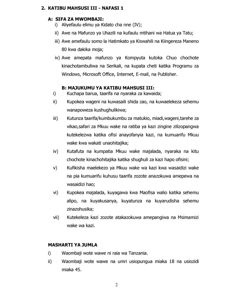 NAFASI ZA KAZI HALMASHAURI YA MANISPAA YA BUKOBA 2 NAFASI ZA KAZI HALMASHAURI YA MANISPAA YA BUKOBA