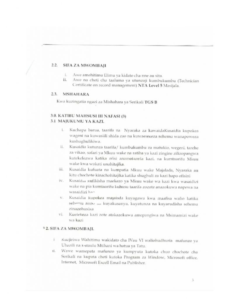 NAFASI ZA KAZI WILAYA NZEGA