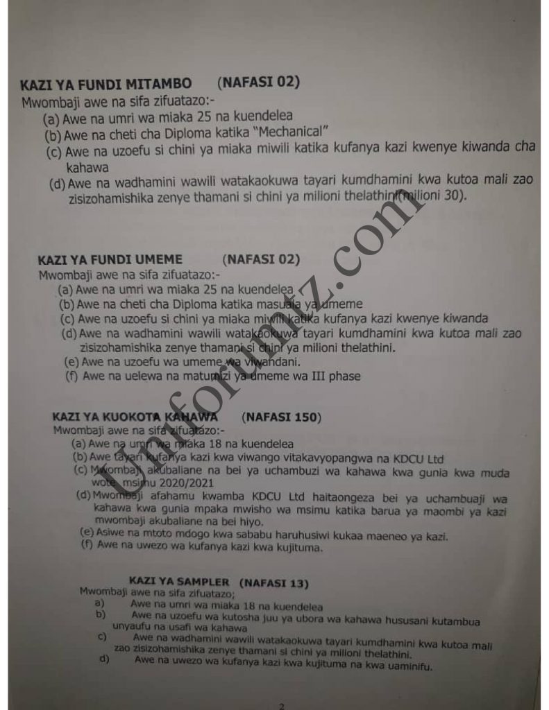 NAFASI ZA KAZI 356 WILAYA YA KARAGWE NA KYERWA KDCU 3 NAFASI ZA KAZI WILAYA YA KARAGWE NA KYERWA KDCU