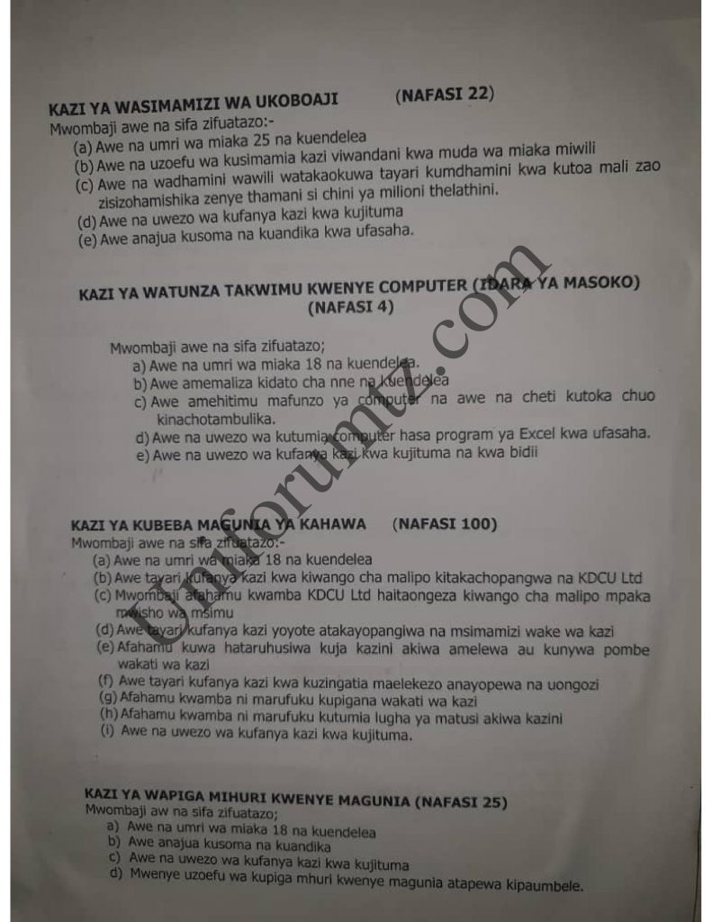 NAFASI ZA KAZI 356 WILAYA YA KARAGWE NA KYERWA KDCU 4 NAFASI ZA KAZI WILAYA YA KARAGWE NA KYERWA KDCU
