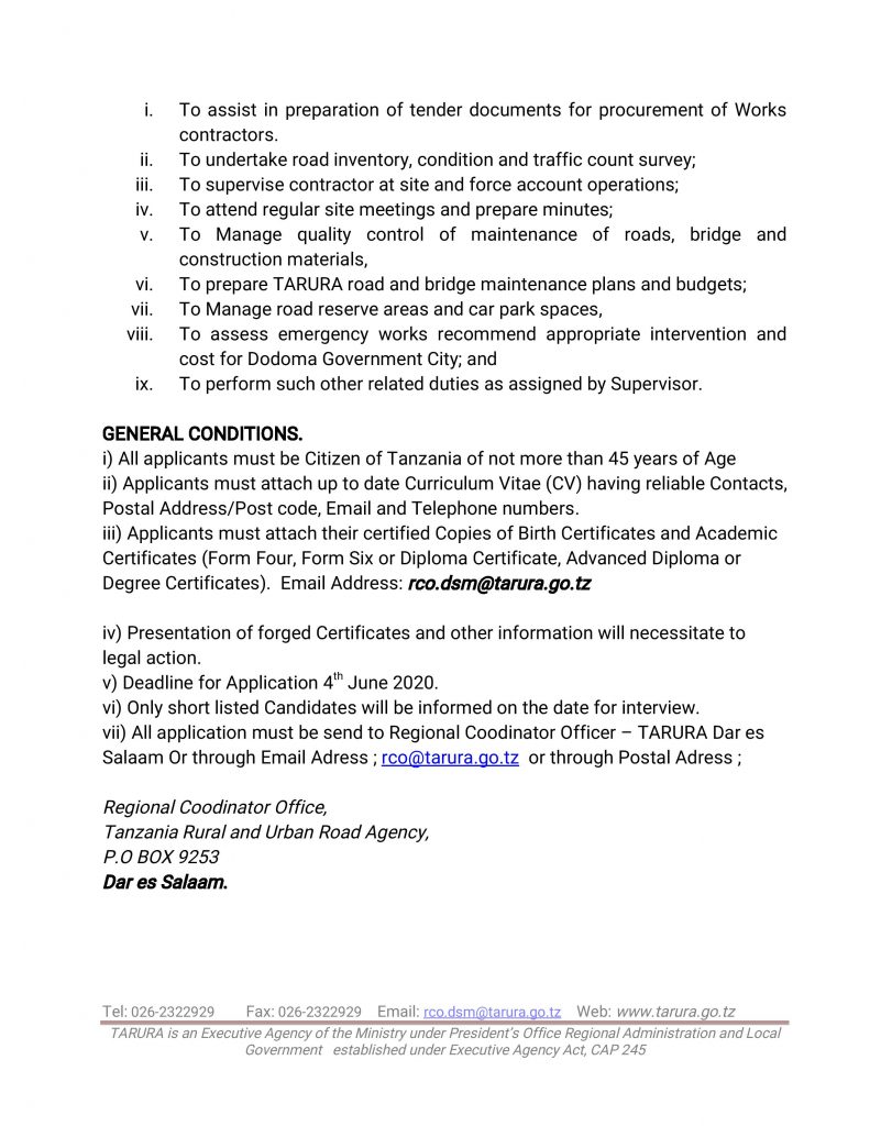 5 Jobs at Tanzania Rural and Urban Roads Agency (TARURA) 2 5 Jobs at Tanzania Rural and Urban Roads Agency (TARURA)