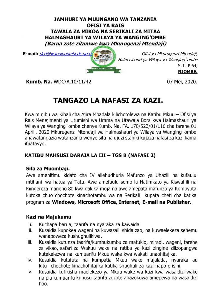 NAFASI ZA KAZI HALMASHAURI YA WILAYA WANGING'OMBE 2 AJIRASASA.COM NAFASI ZA KAZI HALMASHAURI YA WILAYA WANGING'OMBE COM_TANGAZO LA KAZI WA WANGING OMBE-page-001