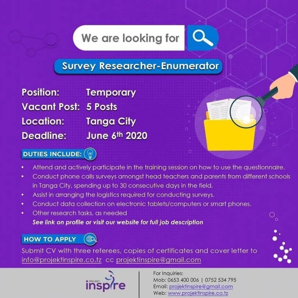 5 Temporary Job Opportunities TANGA at Projekt Inspire Tanzania 2 Projekt Inspire Tanzania