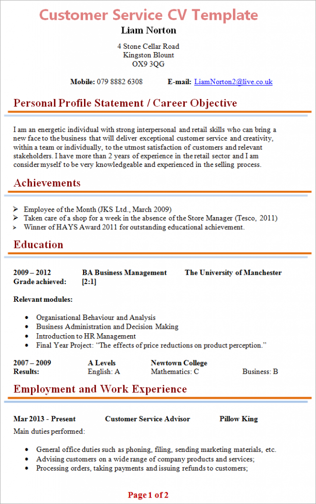 Customer Service CV Template and Download 2 Customer Service CV Template + Tips and Download