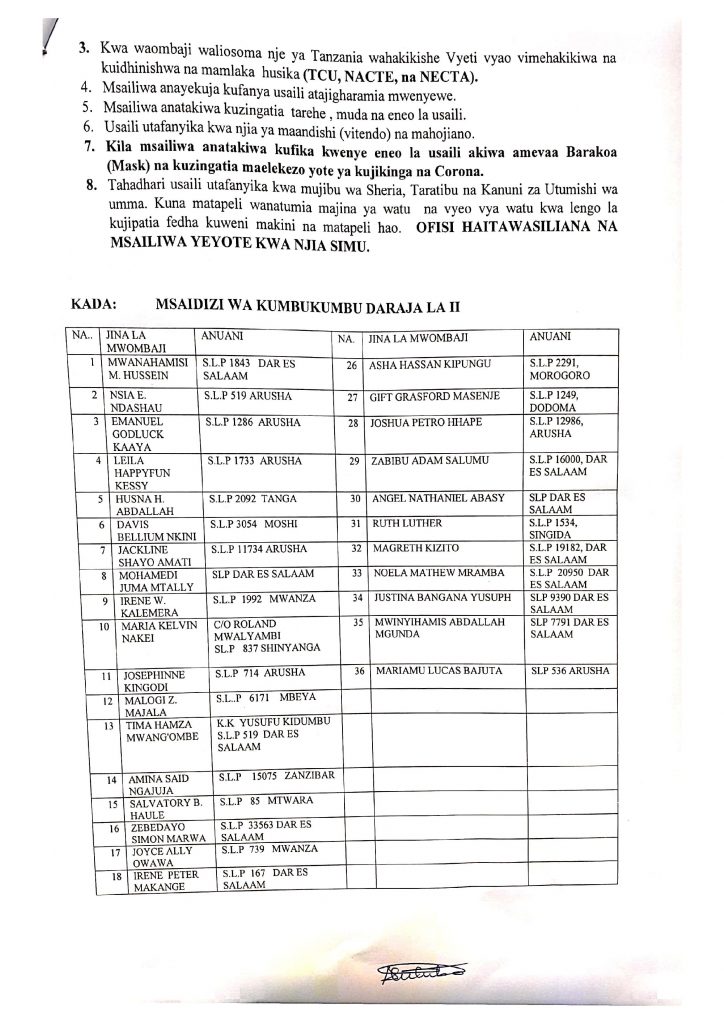 TANGAZO LA KUITWA KWENYE USAILI HALMASHAURI YA WILAYA YA ARUSHA 3 TANGAZO LA KUITWA KWENYE USAILI HALMASHAURI YA WILAYA YA ARUSHA