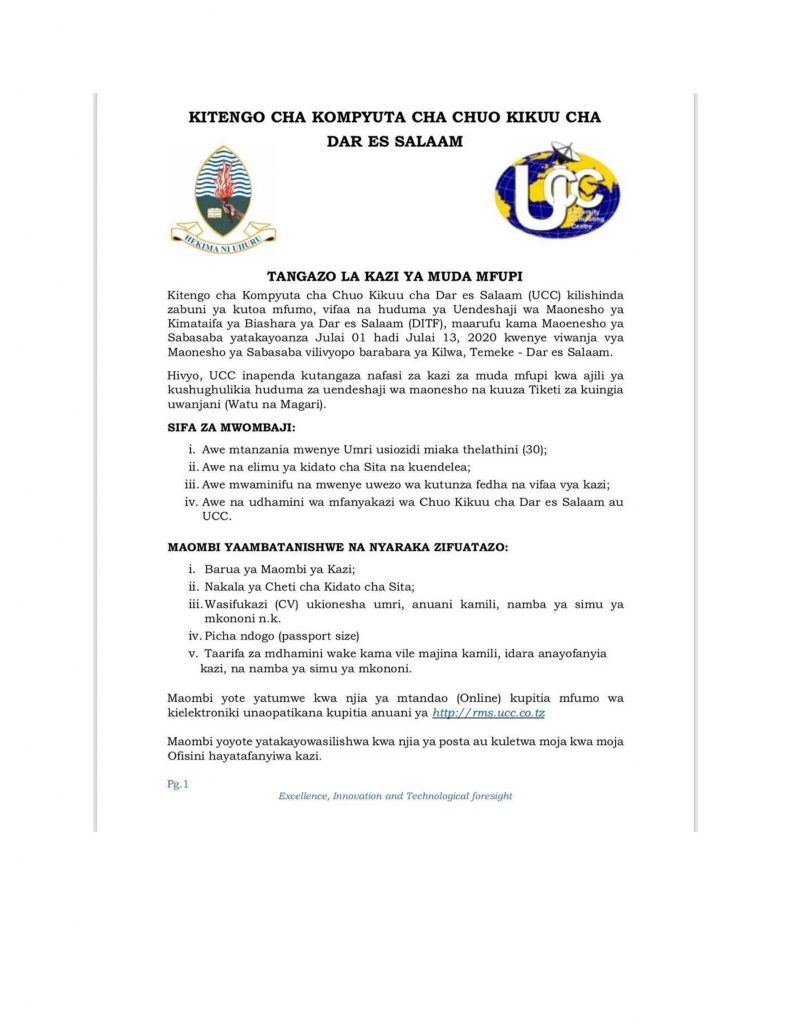Jobs at University of Dar es Salaam Computing Centre (Maonesho ya Saba Saba) 2 Jobs at University of Dar es Salaam Computing Centre