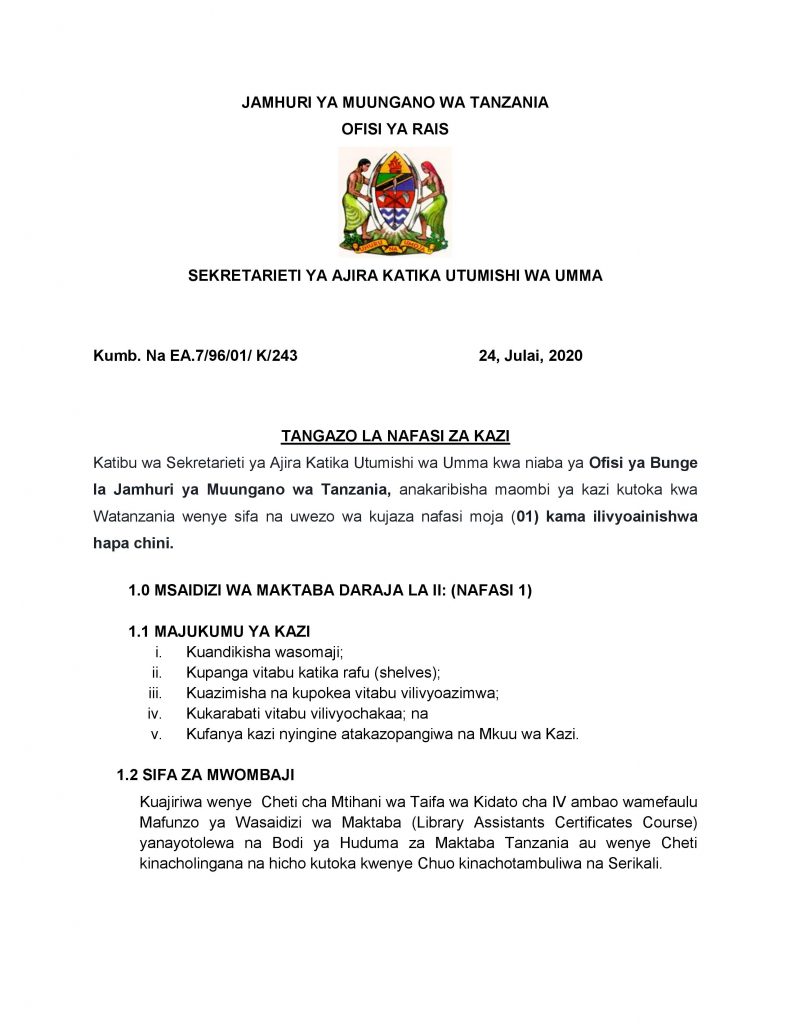 Government Jobs Vacancies UTUMISHI at Parliament Office 2 TANGAZO LA KAZI OFISI YA BUNGE