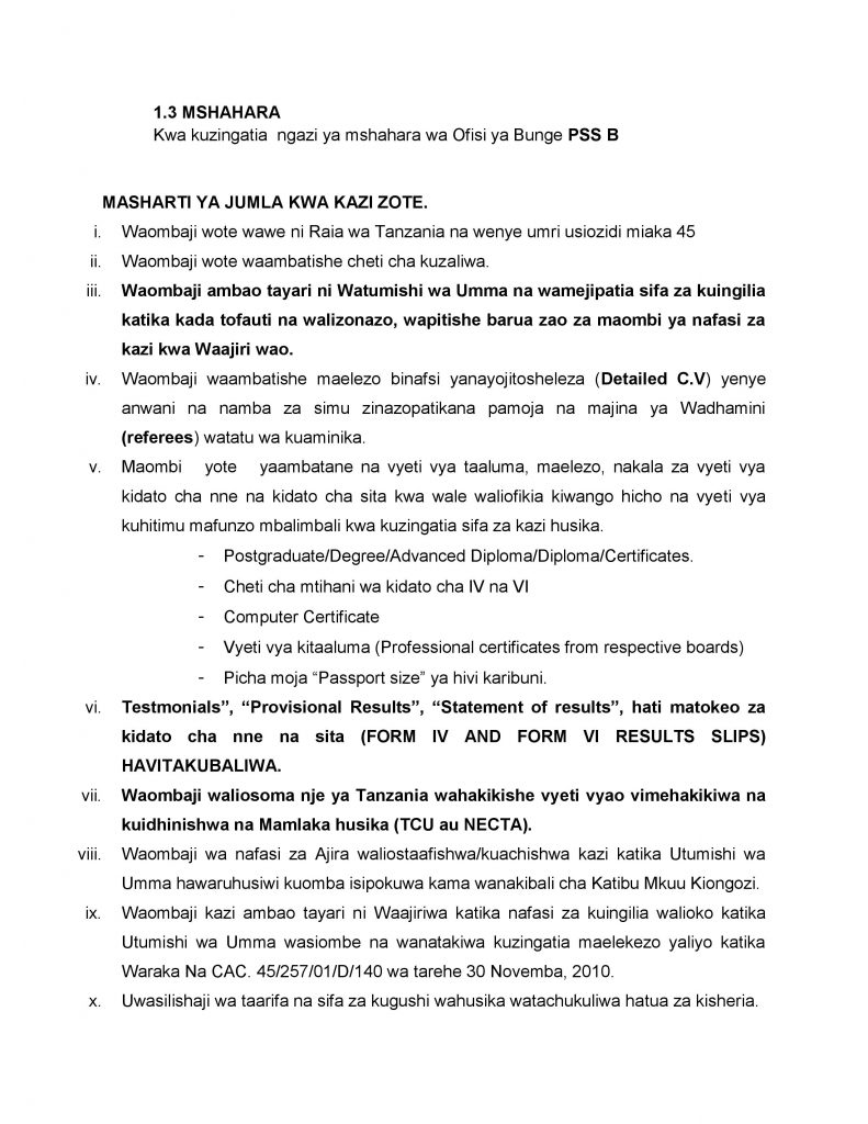 Government Jobs Vacancies UTUMISHI at Parliament Office 3 TANGAZO LA KAZI OFISI YA BUNGE