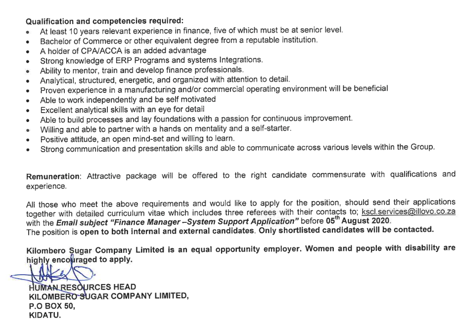 Job Opportunity at Kilombero Sugar Company Limited (KSC)