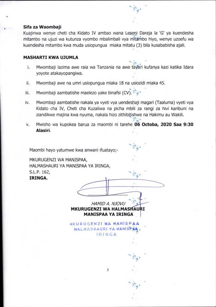 Job Opportunities at Iringa Municipal Council