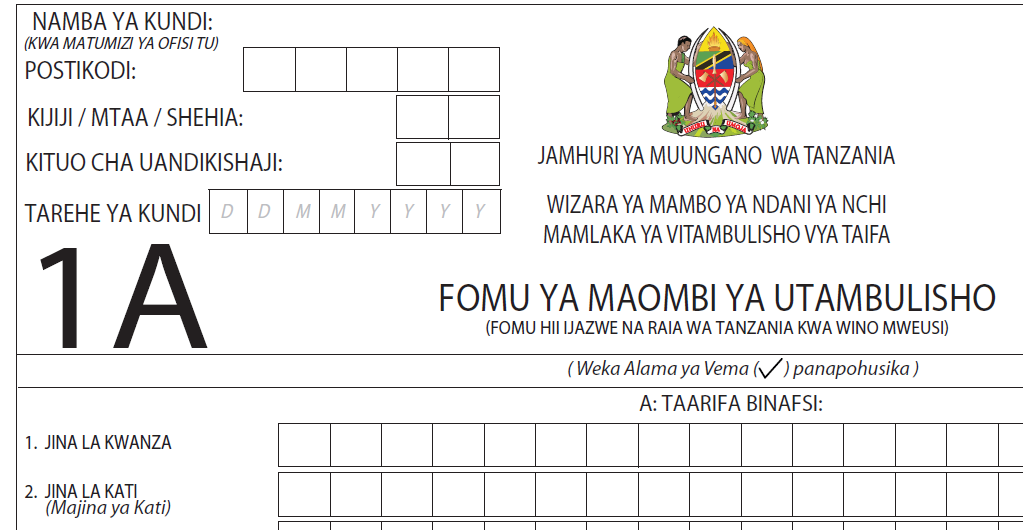 Fomu Za Usajili wa Kitambulisho Cha Taifa NIDA - NIDA Registration Form