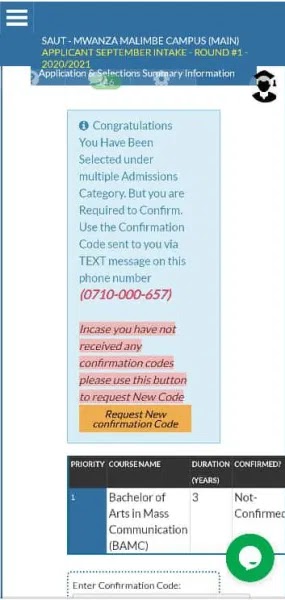 Applicants Selected at St. Augustine University of Tanzania (SAUT) 2020/21 2 St. Augustine University of Tanzania (SAUT) 202021