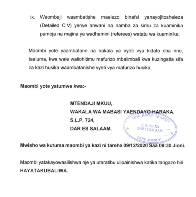 nafasi za kazi wakala wa mabasi yaendayo haraka nafasi za kazi basi za mwendokasi DART