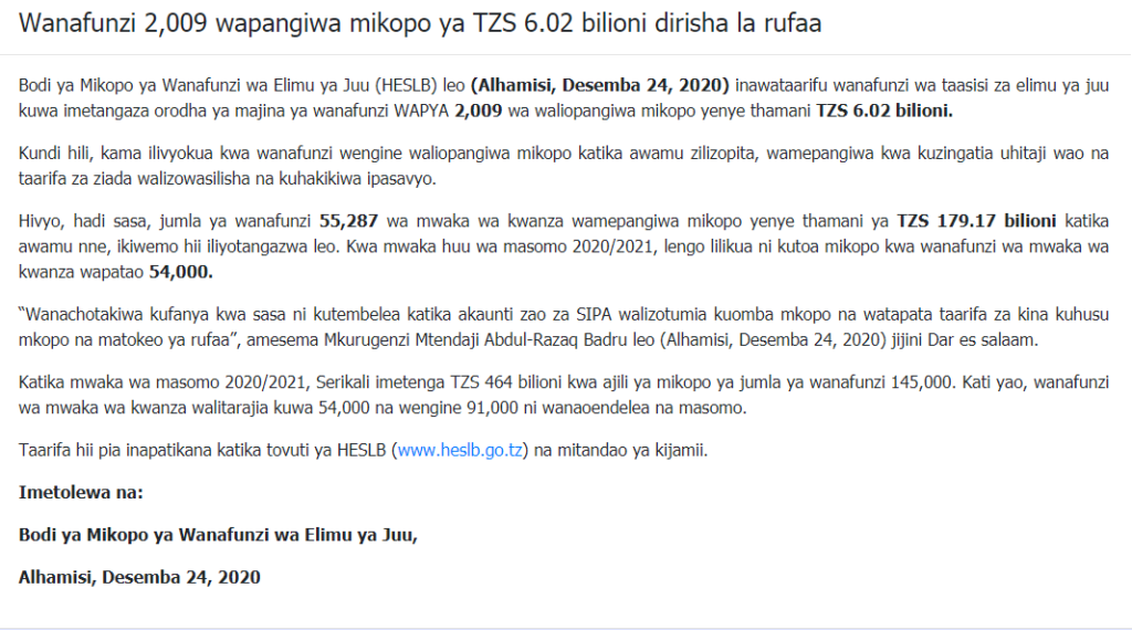 Majina Waliopata Mkopo kwa waliokata rufaa batch 4 | helsb Appeal Loan Names Wanafunzi 2,009 wapangiwa mikopo ya TZS 6.02 bilioni dirisha la rufaa