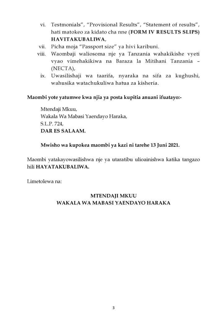 15 Jobs MWENDOKASI at Dar es Salaam Bus Rapid Transit (DART)