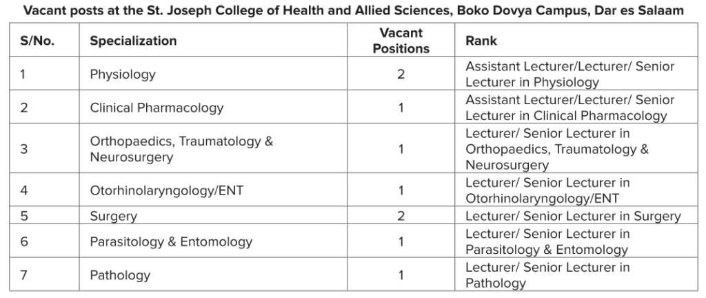 9 Jobs at the St. Joseph College of Health and Allied Sciences Boko Dovya Campus Dar es Salaam