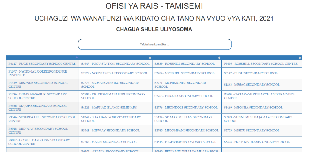Form FIVE Selection 2021 pdf Waliochaguliwa Kidato cha Tano 2021
