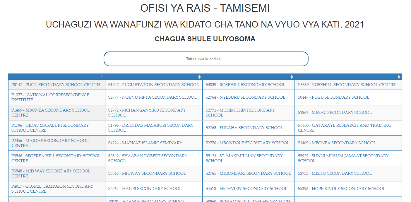 Form FIVE Selection 2021 pdf Waliochaguliwa Kidato cha Tano 2021