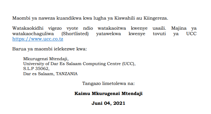 Temporary Jobs at University of Dar es Salaam Computing Centre (UCC)