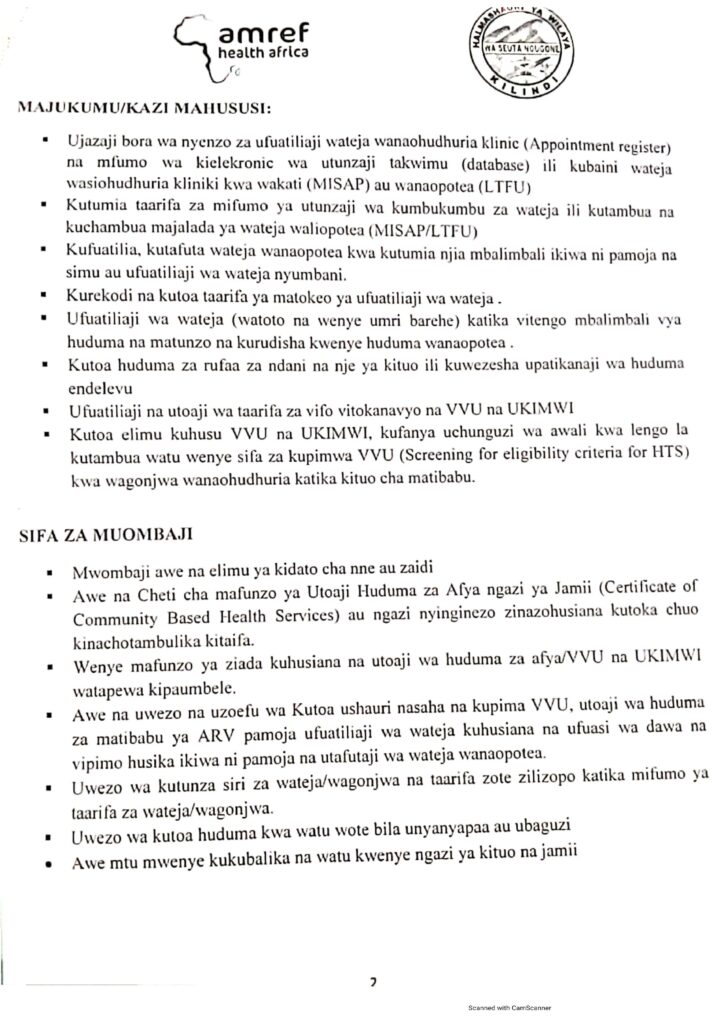 7 New Job Opportunities at Kilindi District Council and AMREF 3 Nafasi za kazi halmashauri ya wilaya ya kilindi na AMREF
