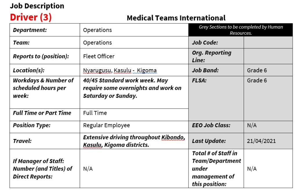 3 Driver New Job Opportunities at Medical Teams International