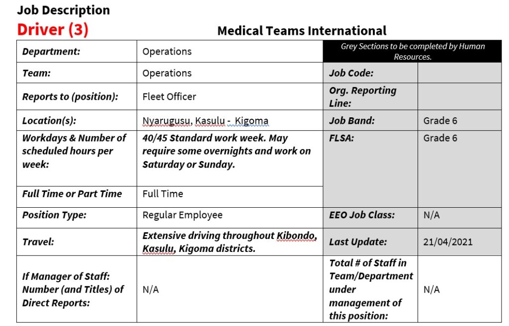 3 Driver New Job Opportunities at Medical Teams International 3 Driver New Job Opportunities at Medical Teams International