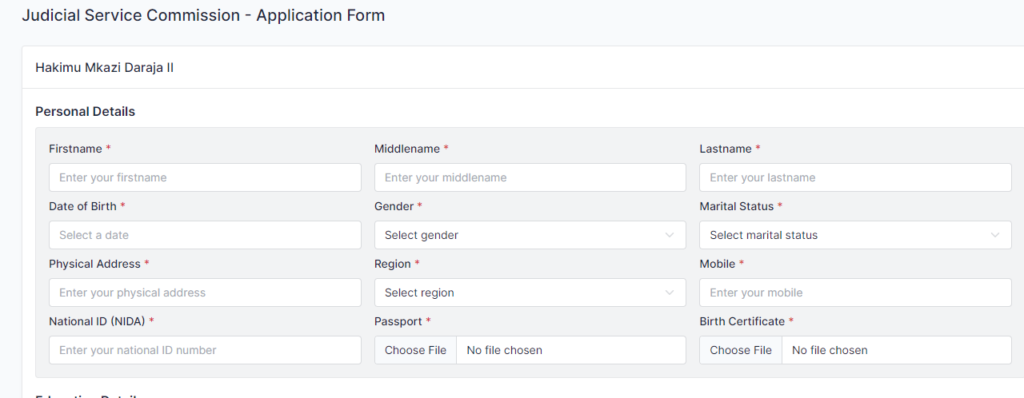 Judicial Service Commission Application Form