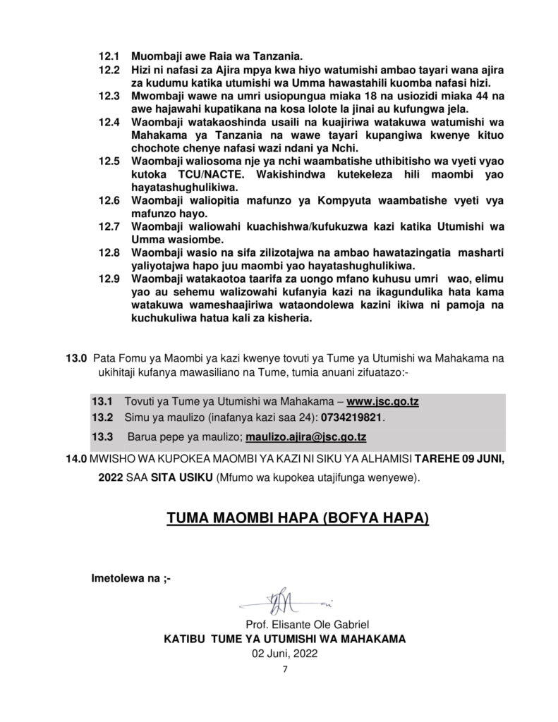 207 Jobs at Tume ya Utumishi wa Mahakama Judicial Service Commission Tume ya Utumishi wa Mahakama Judicial Service Commission