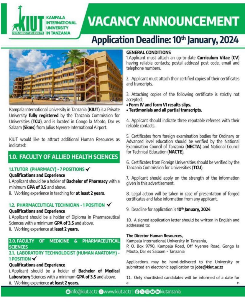 9 New Jobs at Kampala International University KIU AJIRASASA